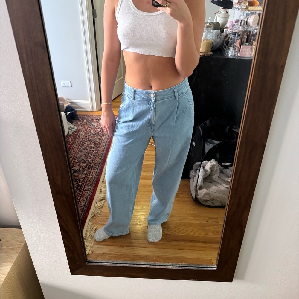 Oak and fort pleated low rise jeans